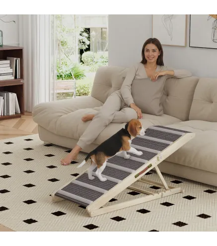 Rampa para Perros Plegable y Altura Ajustable 41-60 cm Rampa para Mascotas de Madera con Alfombrilla Antideslizante