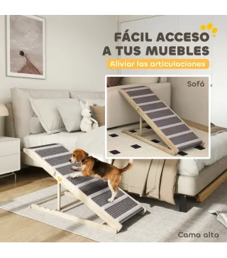 Rampa para Perros Plegable y Altura Ajustable 41-60 cm Rampa para Mascotas de Madera con Alfombrilla Antideslizante