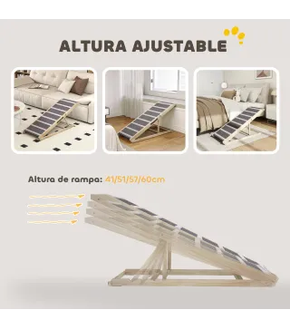 Rampa para Perros Plegable y Altura Ajustable 41-60 cm Rampa para Mascotas de Madera con Alfombrilla Antideslizante
