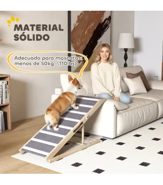 Rampa para Perros Plegable y Altura Ajustable 41-60 cm Rampa para Mascotas de Madera con Alfombrilla Antideslizante