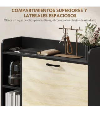 Zapatero Estrecho con 2 Puertas 3 Estantes Laterales y Estantes Ajustables para 15 Pares de Zapatos Natural y Negro