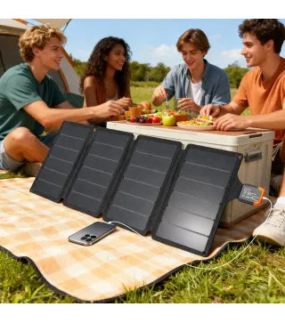 Cargador Solar Plegable 36W Panel Solar Portátil con Puertos USB-A y Tipo-C IP67 Superficie de ETFE para Teléfonos