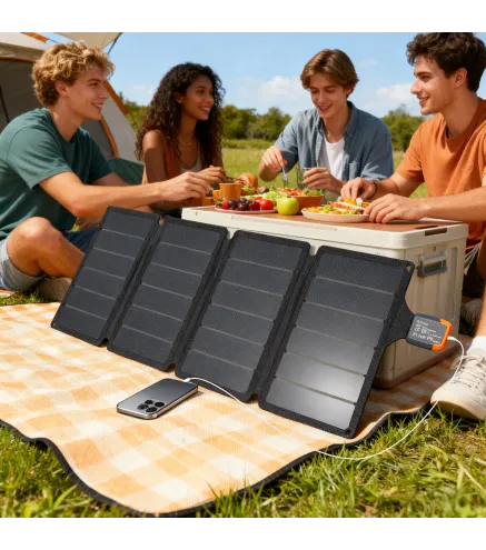 Cargador Solar Plegable 36W Panel Solar Portátil con Puertos USB-A y Tipo-C IP67 Superficie de ETFE para Teléfonos