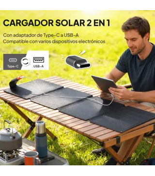 Cargador Solar Plegable 36W Panel Solar Portátil con Puertos USB-A y Tipo-C IP67 Superficie de ETFE para Teléfonos