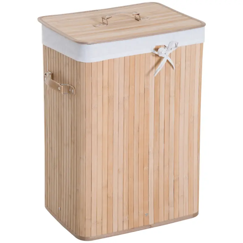 Cesto para la Ropa Sucia Plegable con Tapa Cubo para la Colada Rectangular con Asas 40x30x60 cm Natural