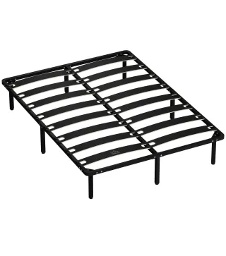 Estructura de Cama 140x190 cm con Marco de Acero Láminas de Álamo y Espacio de Almacenamiento Carga 500 kg Negro