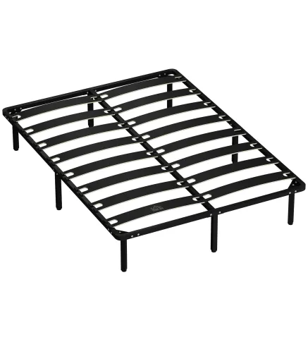 Estructura de Cama 140x190 cm con Marco de Acero Láminas de Álamo y Espacio de Almacenamiento Carga 500 kg Negro