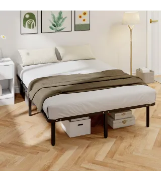 Estructura de Cama 140x190 cm con Marco de Acero Láminas de Álamo y Espacio de Almacenamiento Carga 500 kg Negro