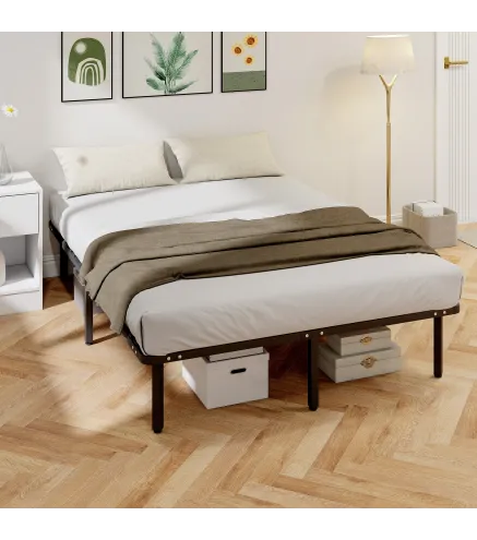 Estructura de Cama 140x190 cm con Marco de Acero Láminas de Álamo y Espacio de Almacenamiento Carga 500 kg Negro