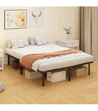 Estructura de Cama 140x190 cm con Marco de Acero Láminas de Álamo y Espacio de Almacenamiento Carga 500 kg Negro