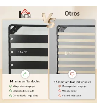 Estructura de Cama 140x190 cm con Marco de Acero Láminas de Álamo y Espacio de Almacenamiento Carga 500 kg Negro