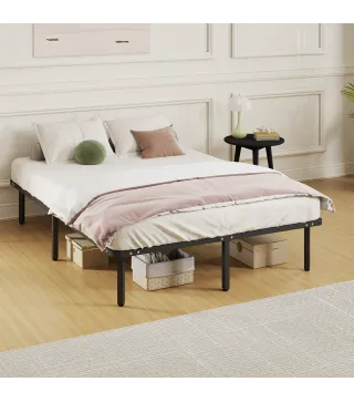 Estructura de Cama 140x190 cm con Marco de Acero Láminas de Álamo y Espacio de Almacenamiento Carga 500 kg Negro