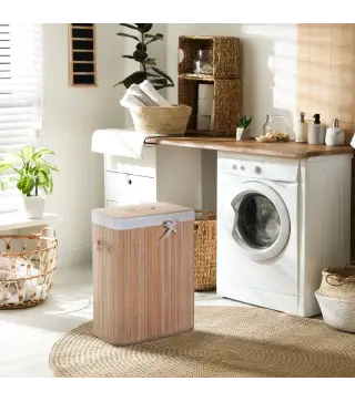 Cesto para la Ropa Sucia Plegable con Tapa Cubo para la Colada Rectangular con Asas 40x30x60 cm Natural