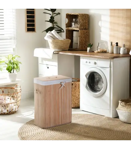 Cesto para la Ropa Sucia Plegable con Tapa Cubo para la Colada Rectangular con Asas 40x30x60 cm Natural