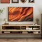 Mueble de TV Suspendido 2 Cajones Abatibles 2 Estantes Abiertos para Televisión 60 Pulgadas 140x32x31 cm Madera Natural