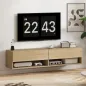 Mueble de TV Suspendido 2 Cajones Abatibles 2 Estantes Abiertos para Televisión 60 Pulgadas 140x32x31 cm Madera Natural