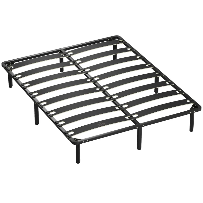 Estructura de Cama 160x200 cm con Marco de Acero Láminas de Álamo y Espacio de Almacenamiento Carga 500 kg Negro