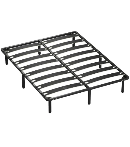 Estructura de Cama 160x200 cm con Marco de Acero Láminas de Álamo y Espacio de Almacenamiento Carga 500 kg Negro