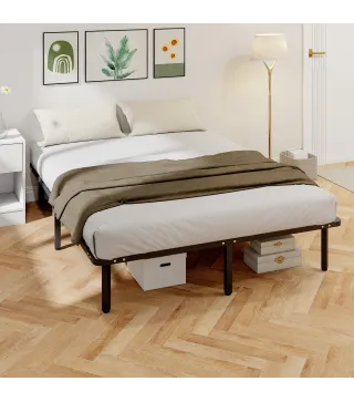 Estructura de Cama 160x200 cm con Marco de Acero Láminas de Álamo y Espacio de Almacenamiento Carga 500 kg Negro