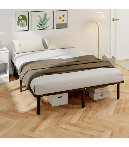 Estructura de Cama 160x200 cm con Marco de Acero Láminas de Álamo y Espacio de Almacenamiento Carga 500 kg Negro