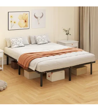 Estructura de Cama 160x200 cm con Marco de Acero Láminas de Álamo y Espacio de Almacenamiento Carga 500 kg Negro