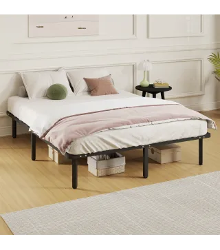 Estructura de Cama 160x200 cm con Marco de Acero Láminas de Álamo y Espacio de Almacenamiento Carga 500 kg Negro