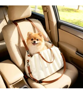 Asiento de Coche para Perros Pequeños de hasta 5 kg con Cinturón de Seguridad Base Antideslizante y Funda Extraíble