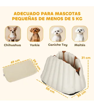 Asiento de Coche para Perros Pequeños de hasta 5 kg con Cinturón de Seguridad Base Antideslizante y Funda Extraíble