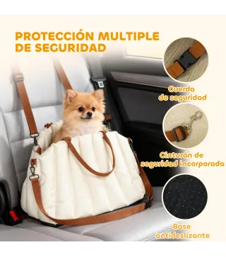 Asiento de Coche para Perros Pequeños de hasta 5 kg con Cinturón de Seguridad Base Antideslizante y Funda Extraíble