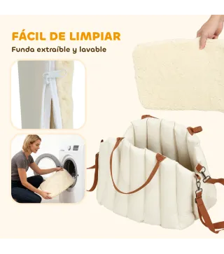 Asiento de Coche para Perros Pequeños de hasta 5 kg con Cinturón de Seguridad Base Antideslizante y Funda Extraíble