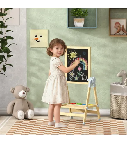 Pizarra Infantil Caballete Altura 70-97 cm y Ángulo Ajustable Pizarra Blanca Magnética con Rollo de Papel y Bandeja