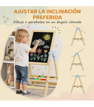 Pizarra Infantil Caballete Altura 70-97 cm y Ángulo Ajustable Pizarra Blanca Magnética con Rollo de Papel y Bandeja