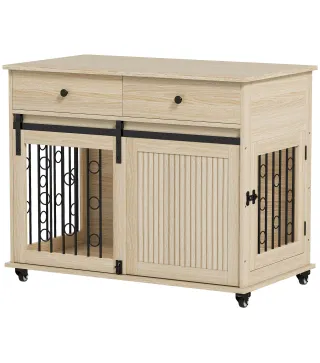 Jaula para Perros Medianos y Grandes Mesa Auxiliar Moderna con 2 Cajones 2 Puertas y Cierre 100x56x81 cm Roble