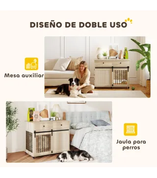 Jaula para Perros Medianos y Grandes Mesa Auxiliar Moderna con 2 Cajones 2 Puertas y Cierre 100x56x81 cm Roble