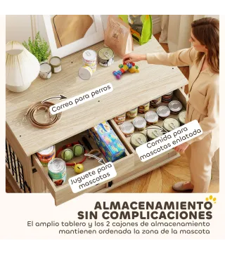 Jaula para Perros Medianos y Grandes Mesa Auxiliar Moderna con 2 Cajones 2 Puertas y Cierre 100x56x81 cm Roble