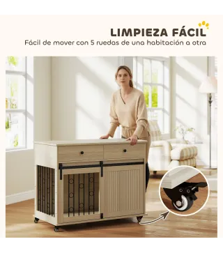 Jaula para Perros Medianos y Grandes Mesa Auxiliar Moderna con 2 Cajones 2 Puertas y Cierre 100x56x81 cm Roble