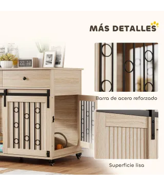 Jaula para Perros Medianos y Grandes Mesa Auxiliar Moderna con 2 Cajones 2 Puertas y Cierre 100x56x81 cm Roble