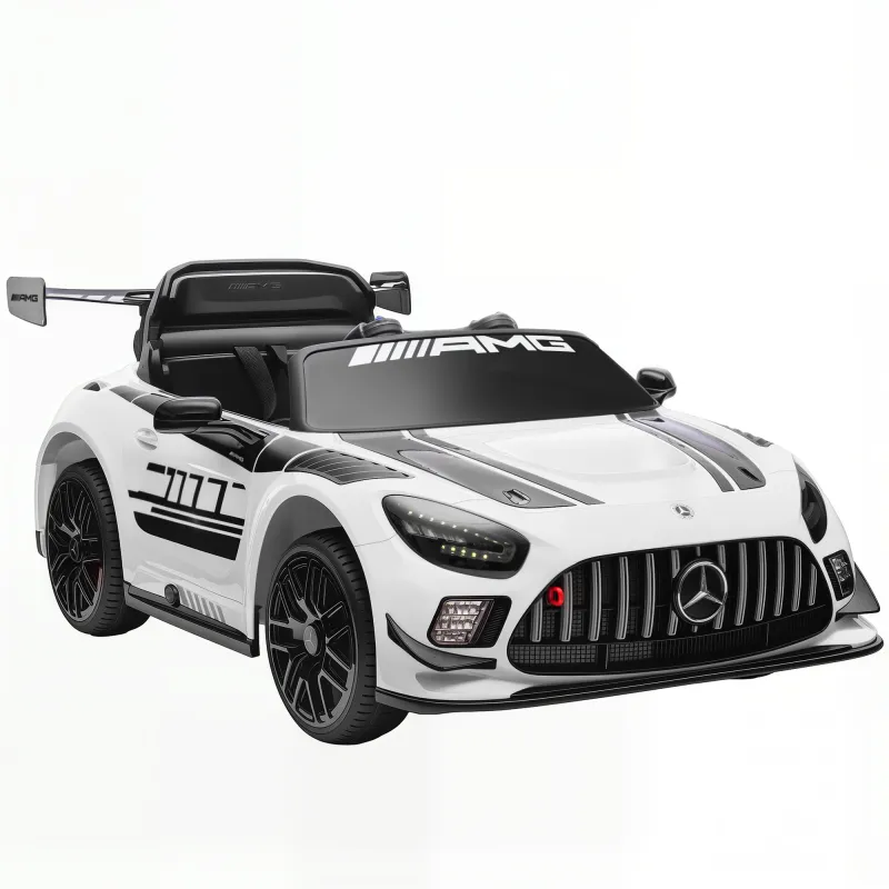 Coche Eléctrico para Niños Mercedes-AMG GT3 Evo con Mando a Distancia Motor Doble Ruedas Auxiliares Asa Música Blanco