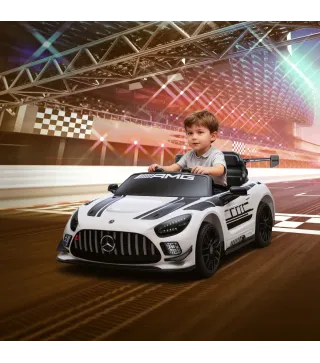 Coche Eléctrico para Niños Mercedes-AMG GT3 Evo con Mando a Distancia Motor Doble Ruedas Auxiliares Asa Música Blanco