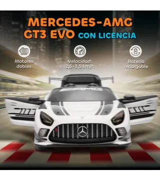 Coche Eléctrico para Niños Mercedes-AMG GT3 Evo con Mando a Distancia Motor Doble Ruedas Auxiliares Asa Música Blanco