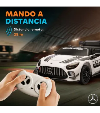 Coche Eléctrico para Niños Mercedes-AMG GT3 Evo con Mando a Distancia Motor Doble Ruedas Auxiliares Asa Música Blanco