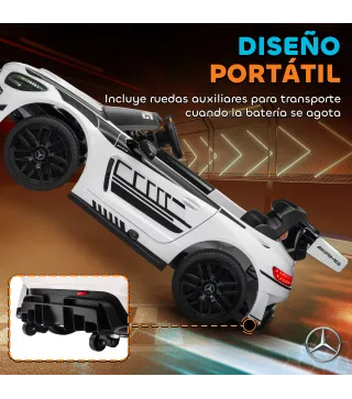 Coche Eléctrico para Niños Mercedes-AMG GT3 Evo con Mando a Distancia Motor Doble Ruedas Auxiliares Asa Música Blanco