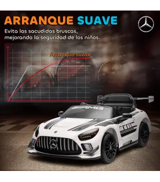 Coche Eléctrico para Niños Mercedes-AMG GT3 Evo con Mando a Distancia Motor Doble Ruedas Auxiliares Asa Música Blanco