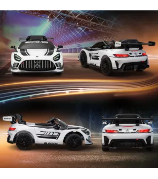 Coche Eléctrico para Niños Mercedes-AMG GT3 Evo con Mando a Distancia Motor Doble Ruedas Auxiliares Asa Música Blanco