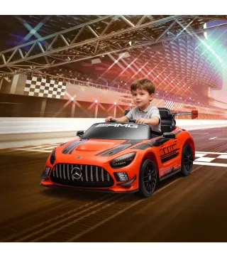 Coche Eléctrico para Niños Mercedes-AMG GT3 Evo con Mando a Distancia Motor Doble Ruedas Auxiliares Asa Música Naranja