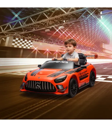 Coche Eléctrico para Niños Mercedes-AMG GT3 Evo con Mando a Distancia Motor Doble Ruedas Auxiliares Asa Música Naranja