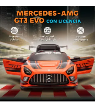 Coche Eléctrico para Niños Mercedes-AMG GT3 Evo con Mando a Distancia Motor Doble Ruedas Auxiliares Asa Música Naranja