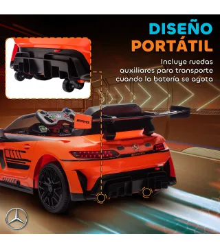 Coche Eléctrico para Niños Mercedes-AMG GT3 Evo con Mando a Distancia Motor Doble Ruedas Auxiliares Asa Música Naranja
