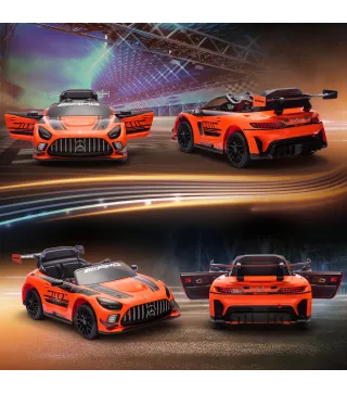 Coche Eléctrico para Niños Mercedes-AMG GT3 Evo con Mando a Distancia Motor Doble Ruedas Auxiliares Asa Música Naranja