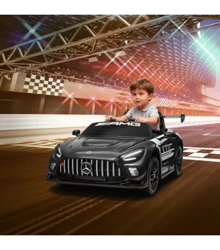 Coche Eléctrico para Niños Mercedes-AMG GT3 Evo con Mando a Distancia Motor Doble Ruedas Auxiliares Asa Música Negro